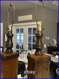 Vintage Pair of Lamps Naturalist Rustic. Solid Wood and Brass Fittings Turned