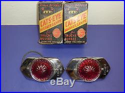 Vintage Pair of NOS CATS-EYE No. 15 Marker Lamps Trucks Rat Hot Rod Ruby Red