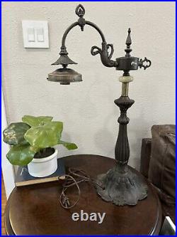 Vintage Paul Sahlin Tiffany Cast Iron Table Top Desk Bridge Lamp