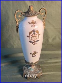 Vintage Porcelain Pottery Vase Urn Brass Bronze Mounted Lamp Base Light Fixture Vintage Porcelain Pottery Vase Urn Brass Bronze Mounted Lamp Base Light Fixture