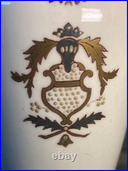 Vintage Porcelain Pottery Vase Urn Brass Bronze Mounted Lamp Base Light Fixture