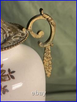 Vintage Porcelain Pottery Vase Urn Brass Bronze Mounted Lamp Base Light Fixture