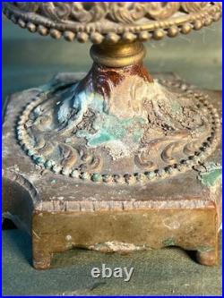 Vintage Porcelain Pottery Vase Urn Brass Bronze Mounted Lamp Base Light Fixture