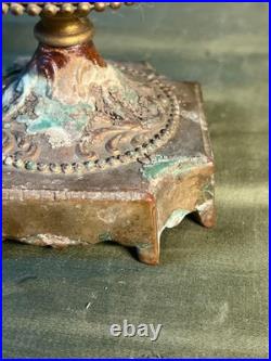 Vintage Porcelain Pottery Vase Urn Brass Bronze Mounted Lamp Base Light Fixture