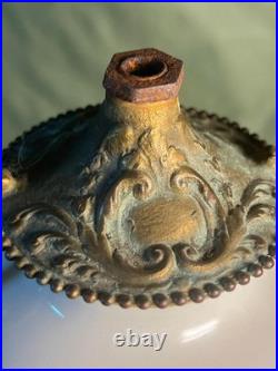 Vintage Porcelain Pottery Vase Urn Brass Bronze Mounted Lamp Base Light Fixture