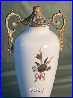 Vintage Porcelain Pottery Vase Urn Brass Bronze Mounted Lamp Base Light Fixture Vintage Porcelain Pottery Vase Urn Brass Bronze Mounted Lamp Base Light Fixture