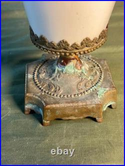 Vintage Porcelain Pottery Vase Urn Brass Bronze Mounted Lamp Base Light Fixture