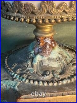 Vintage Porcelain Pottery Vase Urn Brass Bronze Mounted Lamp Base Light Fixture