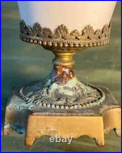 Vintage Porcelain Pottery Vase Urn Brass Bronze Mounted Lamp Base Light Fixture