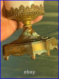 Vintage Porcelain Pottery Vase Urn Brass Bronze Mounted Lamp Base Light Fixture
