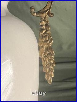 Vintage Porcelain Pottery Vase Urn Brass Bronze Mounted Lamp Base Light Fixture