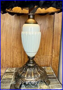 Vintage Retro Brass/Ceramic Accent Lamp, Art Deco, MCM, Sheer Black Shade