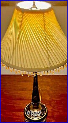 Vintage Retro Oriental Accent Lamp, Art Deco, MCM, Hand Painted, 3-way Lt