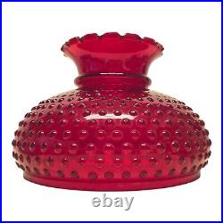 Vintage Ruby Red Hobnail Glass Lamp Shade, Crimp Ruffle, 9 7/8 Fitter 11 Wide