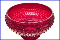 Vintage Ruby Red Hobnail Glass Lamp Shade, Crimp Ruffle, 9 7/8 Fitter 11 Wide