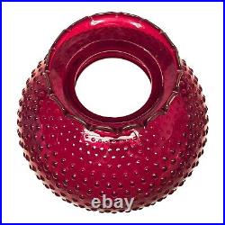 Vintage Ruby Red Hobnail Glass Lamp Shade, Crimp Ruffle, 9 7/8 Fitter 11 Wide