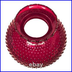 Vintage Ruby Red Hobnail Glass Lamp Shade, Crimp Ruffle, 9 7/8 Fitter 11 Wide