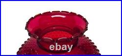 Vintage Ruby Red Hobnail Glass Lamp Shade, Crimp Ruffle, 9 7/8 Fitter 11 Wide