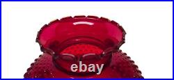 Vintage Ruby Red Hobnail Glass Lamp Shade, Crimp Ruffle, 9 7/8 Fitter 11 Wide