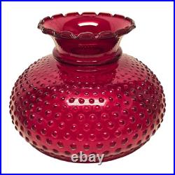 Vintage Ruby Red Hobnail Glass Lamp Shade, Crimp Ruffle, 9 7/8 Fitter 11 Wide