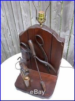 Vintage Rustic Steampunk Table Lamp with Antique Parts and Torch