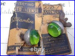 Vintage STREAMLINE License plate glass Reflector Fasteners Green Hot Rod