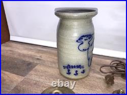 Vintage Salmon Falls Stoneware Pottery Salted Glazed Cow Lamp Base & Parts