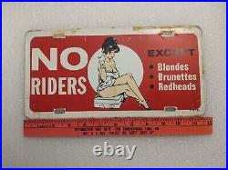 Vintage Steel License Plate Accessory Novelty Booster No Riders Except. Risque