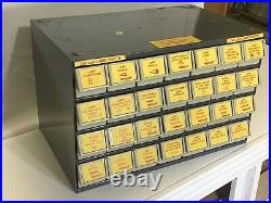 Vintage Store Serv-A-Lite Metal Parts Cabinet 28 Drawer With Lamp Parts (6F)