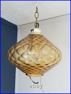 Vintage Swag Hanging Amber Glass Lamp Shade for parts