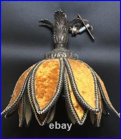 Vintage Swag Hanging Lamp FUZZY gold flower Shade 60s-70S NOT WORKING PARTS ONLY