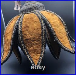 Vintage Swag Hanging Lamp FUZZY gold flower Shade 60s-70S NOT WORKING PARTS ONLY