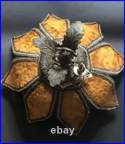 Vintage Swag Hanging Lamp FUZZY gold flower Shade 60s-70S NOT WORKING PARTS ONLY