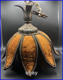 Vintage Swag Hanging Lamp FUZZY gold flower Shade 60s-70S NOT WORKING PARTS ONLY