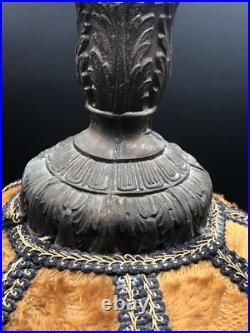 Vintage Swag Hanging Lamp FUZZY gold flower Shade 60s-70S NOT WORKING PARTS ONLY