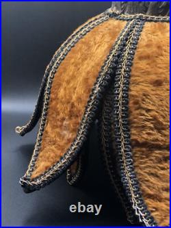 Vintage Swag Hanging Lamp FUZZY gold flower Shade 60s-70S NOT WORKING PARTS ONLY