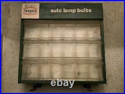 Vintage Texaco Automotive Bulbs Display Parts Cabinet Sign auto lamp gas oil can