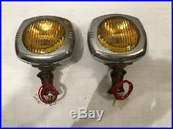 Vintage US Pioneer 145 GE Fog Lamps Lights Pair 6 Volt Amber Lens Bulb GM Ford