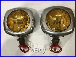 Vintage US Pioneer 145 GE Fog Lamps Lights Pair 6 Volt Amber Lens Bulb GM Ford