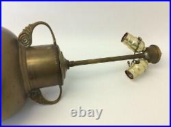 Vintage Used Brass Metal Hammered Unusual Dual Fixture Table Lamp Electric Parts
