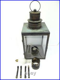 Vintage Used Glass Panel Metal Copper Black Outdoor Hanging Lantern Lamp Parts