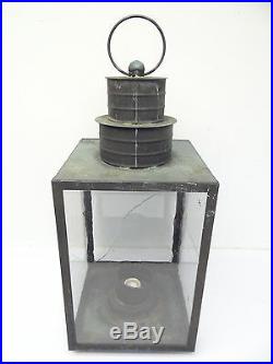 Vintage Used Glass Panel Metal Copper Black Outdoor Hanging Lantern Lamp Parts