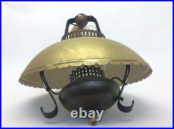 Vintage Used Hanging Light Fixture Lamp Metal Aluminum Shade Ceiling Parts