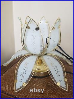 Vintage White Lotus Glass Petals Touch 3 Way Table Lamp FOR PARTS