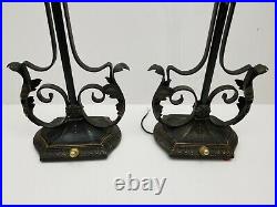 Vintage Wrought Metal Electric Table Lamp Pair Needs Rewire Parts Repair Antique