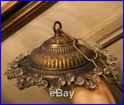 Vintage ceiling Rosette Spelter Brass canopy lamp chandelier part SNOWFLAKE glas