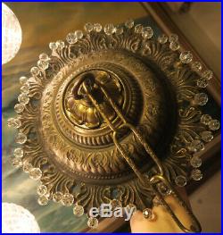 Vintage ceiling Rosette Spelter Brass canopy lamp chandelier part glass beaded
