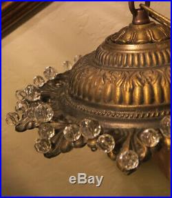 Vintage ceiling Rosette Spelter Brass canopy lamp chandelier part glass beaded