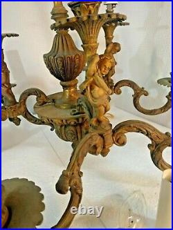 Vintage chandelier brass Lamp Fixture Parts Made In Spain cherubs
