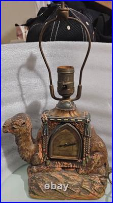 Vintage de luxe art clock / the lux clock mfg. Co. CAMEL LAMP CLOCK for parts